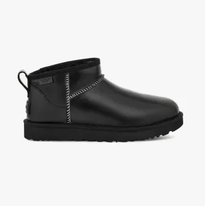 UGG CLASSIC ULTRA MINI LEATHER REGEN Womens Boots Black